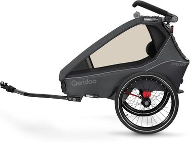 Qeridoo Kidgoo 2 Steel Grey: Причіп для велосипеда 2 дітей з амортизацією та системою ARS | Дитяча коляска-причіп | Складаний дитячий причіп-візок | Qeridoo