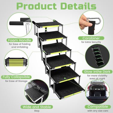 Сходинки для собак Robuster з 6-шарового алюмінію з тканини 1680D PVC – протиковзкі, легкі та портативні – ідеально підходять для авто, SUV, вантажівок – Чорний (106 x 80 x 43 см)