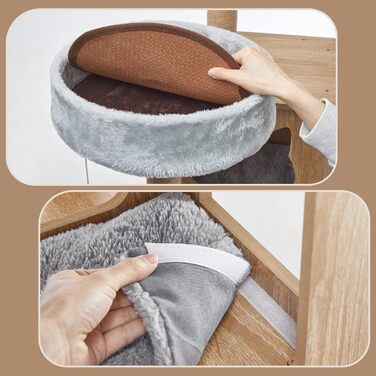 Дерев'яна кігтеточка Mondeer для кімнат з двома будиночками для котів, контейнером для наповнювача, прозорою капсулою, знімними плюшевими подушками, розмір 60x50x184 см, дуб