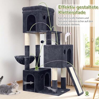 Дерево-кіготь Globlazer для котів на 2-4 котів з великою печерею, м'яким гніздечком, сходами з сизалю, іграшками, стабільним дизайном, висотою 133 см (XL, темно-сірий)