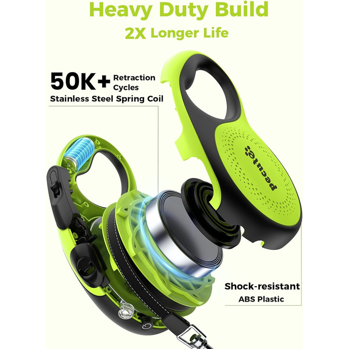 Рулетка для собак Pecute 8м з LED-підсвічуванням, 360° без перекручування, для собак до 50 кг