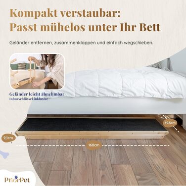 Сходинки для собак до ліжка з поручнями - для великих собак до 90 кг - регульована висота до 94.5 см - ширина 49.5 см - складаються - антиковзні ручки - з натурального березового дерева - колір натуральний