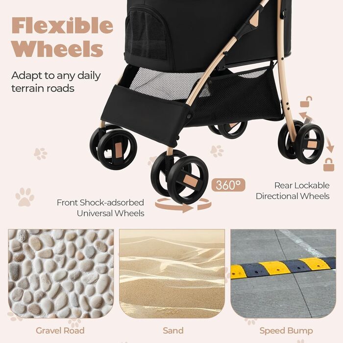 Візок для собак GOPLUS 3-в-1, чорний: візок-переноска, регульований дах, сітчастий вхід, корзина для тварин, для собак та котів середніх та малих порід