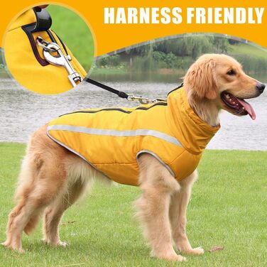 Водонепроникні куртки для собак, зимові теплі жакети для тварин, одяг для собак, відображаючий одяг, жилет для цуценят з шлейкою, отвір для маленьких, середніх та великих собак (Жовтий, 4XL)