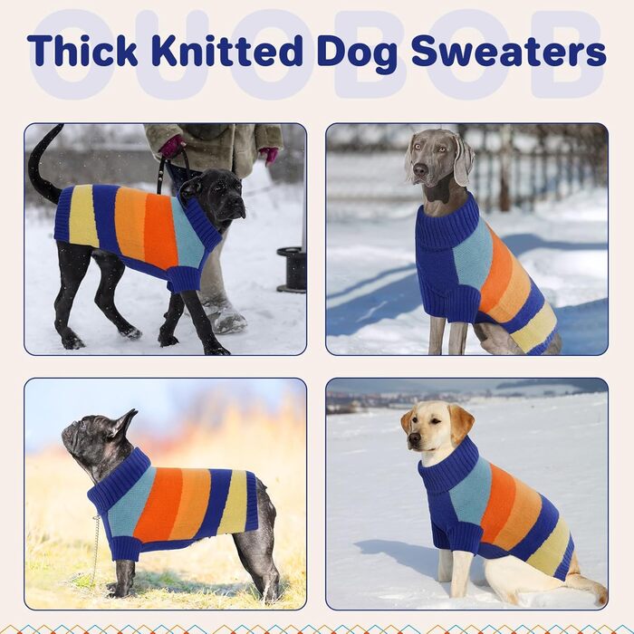 Вовняний пуловер для собак великих порід, теплий ролkragen, блакитний, XXXXL