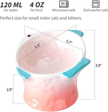Підвищені годівниці для котів, 2 шт., зручні для вусів, кераміка (блакитний, рожевий)