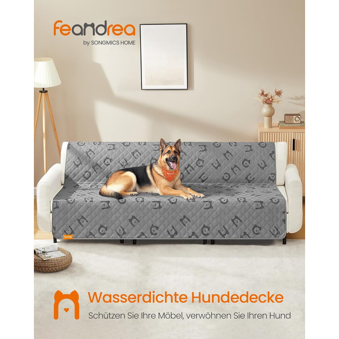 Водонепроникний килимок для собак Feandrea, 208 x 173 см, захист для авто/дивану, машинне прання, антиковзаюча підкладка, стеганий дизайн, сірий PPB024GD01