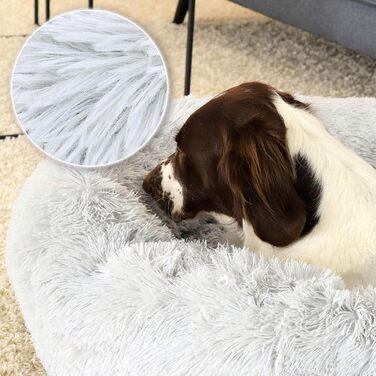 Кругле ліжко для собак та котів Lionto, Ø 100 см, м'яке, світло-сіре, з плюшу, з щільною начинкою, 100x100x24 см