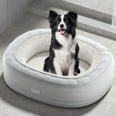 Ортопедичне ліжко для собак, кругла форма, Donut, антистрес, подушка для собак, диван для собак, ліжко для котів, тепле зимове, з піною з пам'яті, м'яка підкладка, (M, світло-сірий)