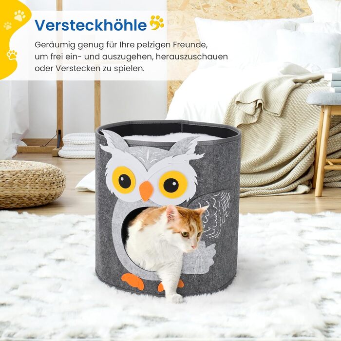 Кігтеточка-будиночок для котів Dripex з 2 поверхів, з фетру, з подушкою, 30 x 35 x 35 см (Сова)