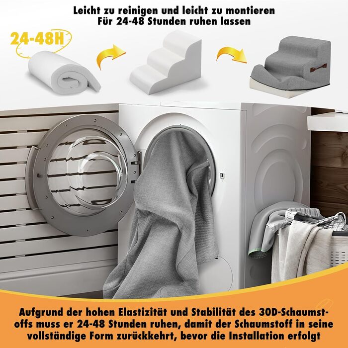 Сходинки для собак Gimars: широкі, міцні, з 3 ступенів, з високощільної піни 30D, сірі, для маленьких та середніх собак, з неслизьким покриттям, знімний та пральний чохол