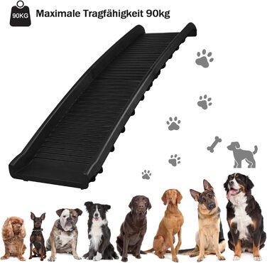 Рампа для собак, складана, для автомобіля, пластикова, антиковзаюча, до 90 кг, 156 x 40 см