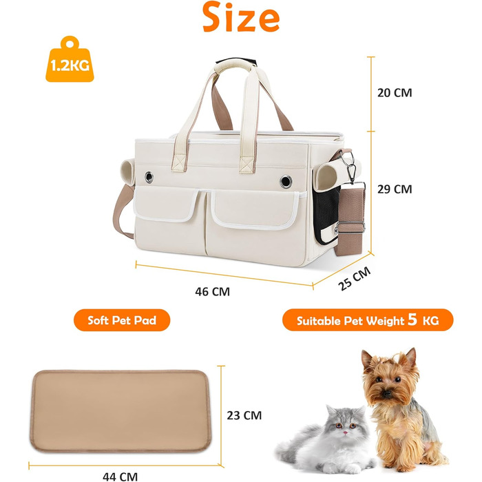 Транспортна переноска для котів та собак ALLSOPETS, складана, портативна, з м'якими кишенями, для подорожей, кемпінгу, хати, Бежева