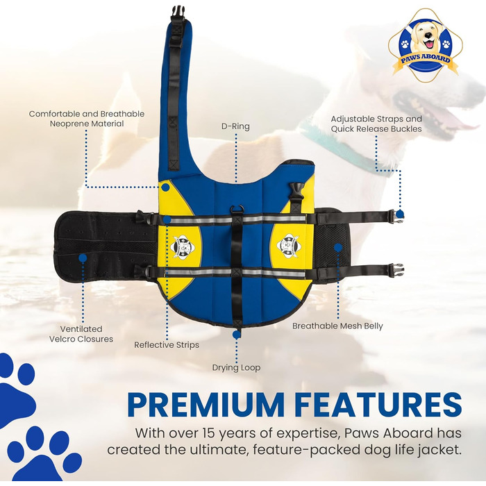 Рятувальний жилет для собак Paws Aboard, неопрен, синій/жовтий