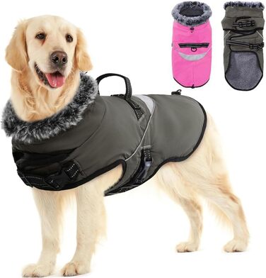 Водонепроникний собачий дощовик LIANZIMAU з шлейкою. Зимовий собачий теплий костюм, флісова куртка, світловідбиваюча сорочка для собак. Підходить для малих, середніх та великих собак. Колір: сірий-зелений