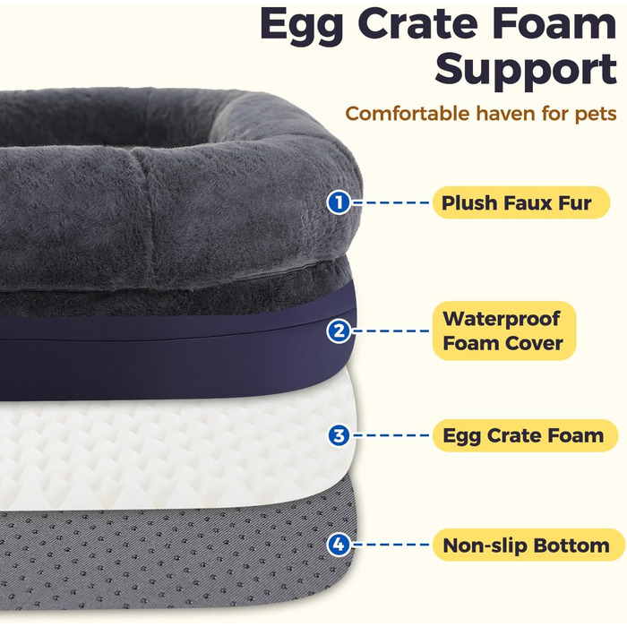 PAWZ Road лежанка для собак великих порід, ортопедична з memory foam, XL 138 см, знімний чохол