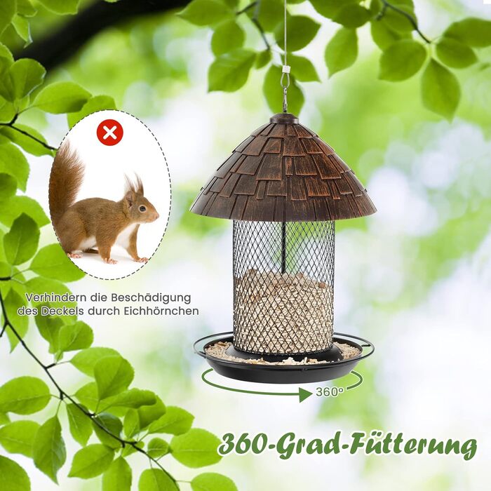 Годівниця для птахів Costway з металу, підвісна, вологостійка, для саду та балкону, коричнева
