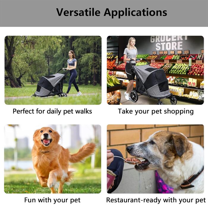 Візок для собак Quolliter: складаний, до 50 кг, для великих собак та котів, сірий, 100 x 48 x 96 см