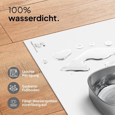 Підкладка під миску для кота Pretty PAW® 60x40 см - неслизька та водовідштовхувальна | Аксесуар для фонтанчика та миски Pretty Paw | Захист підлоги від бруду та води (Білий, Extra Wide)