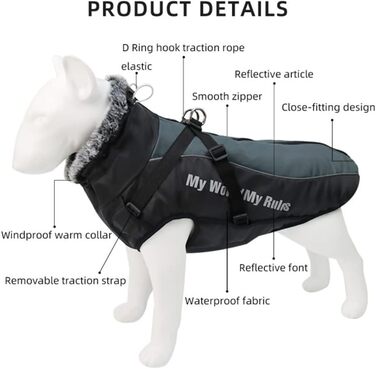 Водонепроникна зимова куртка для собак з шлейкою, великий розмір 6XL, чорний колір