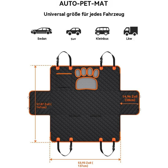 Захист для автосидіння для собак GlobalTrend – водовідштовхувальний, нековзний, 4-в-1 з боковими захистами, захистом від подряпин та кишенями – для собак будь-якого розміру