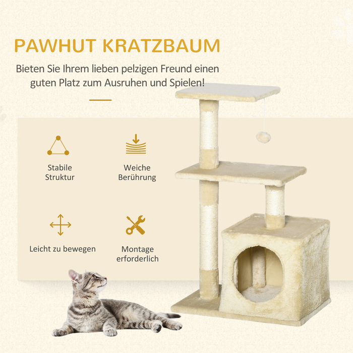 Кігтеточка PawHut з сизалем, Дряпаюче дерево з платформами, Спальна печера, Кігтеточка, Стайня, Кімнатний котячий будиночок, 50x30x80см| Аосом