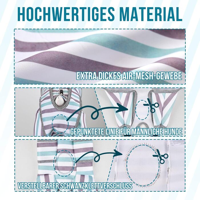 Комбінезон для собак після операції, дихаючий, для задніх лап, синій, XS (довжина спини 27-32 см, довжина лап 15 см)