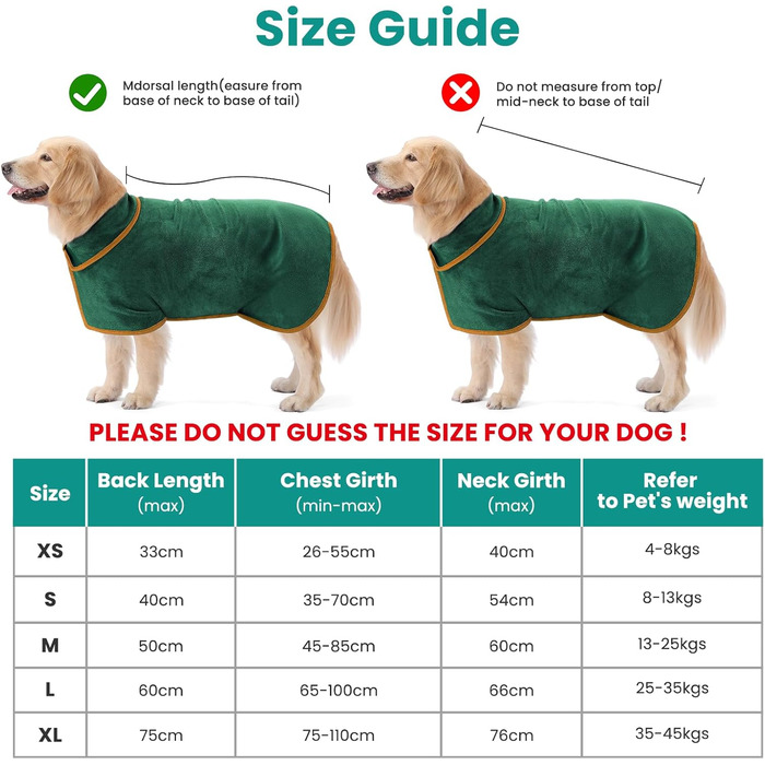 Рушник для собак PETTOM з мікрофібри, швидковисихаючий, бавовняний, супер-поглинаючий, для великих, середніх та маленьких собак (M, Зелений) M Темно-зелений