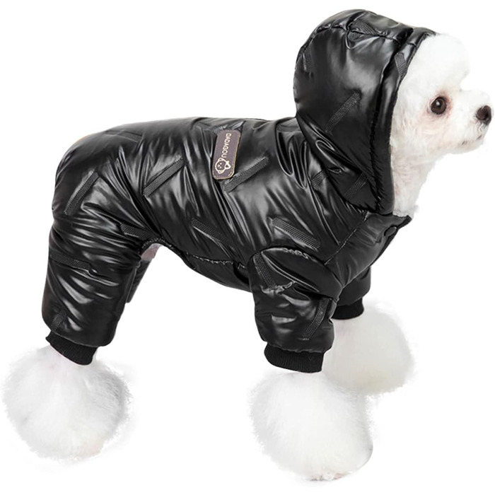 Водонепроникний теплий зимовий одяг для собак Petcute з капюшоном. Куртка-пуховик для маленьких, середніх та великих собак. Чорний колір, розмір M