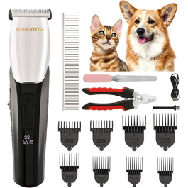 Бездротова машинка для стрижки собак та котів BarberBoss QR-9083 з 8 насадками, LED-дисплеєм та 4 швидкостями