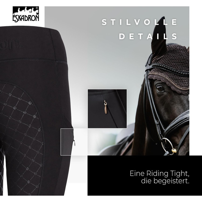 Ешкадрон рейтузи Riding Tight PRO: легкі, дихаючі рейтузи для верхової їзди з кишенями для телефону | Чорний L