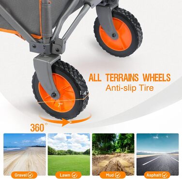 Складаний візок Bollerwagen для кемпінгу, саду, пляжу та покупок (100 кг, оранжевий)