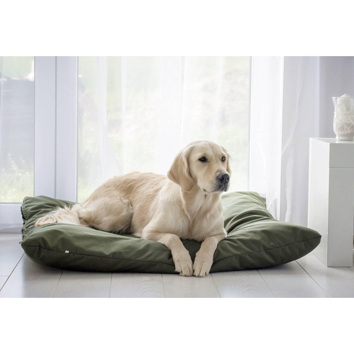 Подушка для собак 4L Textil ZOE, знімний чохол, для великих собак, 100x80 см, темно-зелена, з блискавкою, прана, ортопедичний лежак