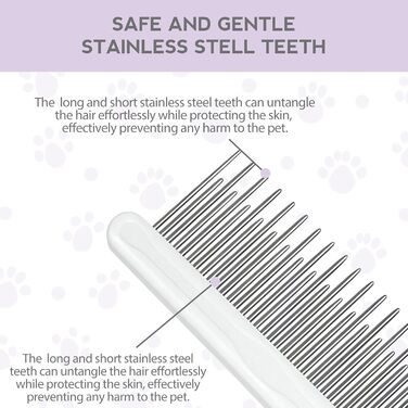 Гребінець для грумінгу домашніх тварин: собак та котів, з довгими та короткими зубцями з нержавіючої сталі. Безпечно видаляє ковтуни та вирівнює шерсть для здорового блиску.