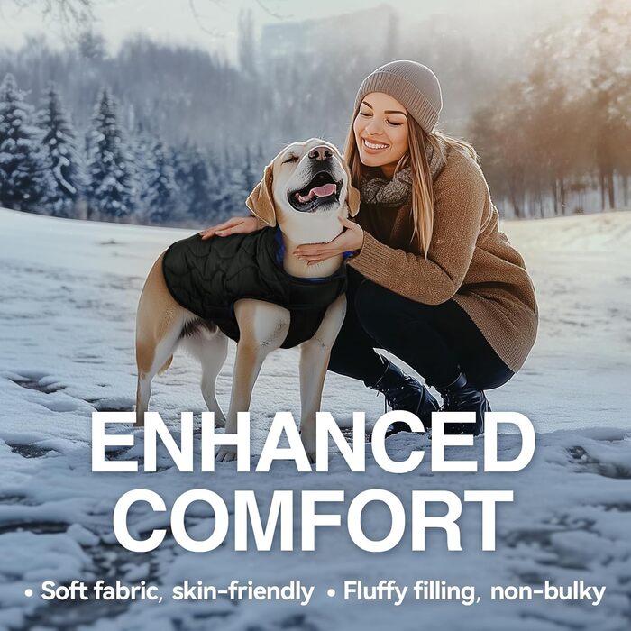 Теплий зимовий одяг для собак VIVAGLORY Softjoy: куртка з захистом живота, теплий софтшелл, розмір L, чорно-синій (1 шт.)