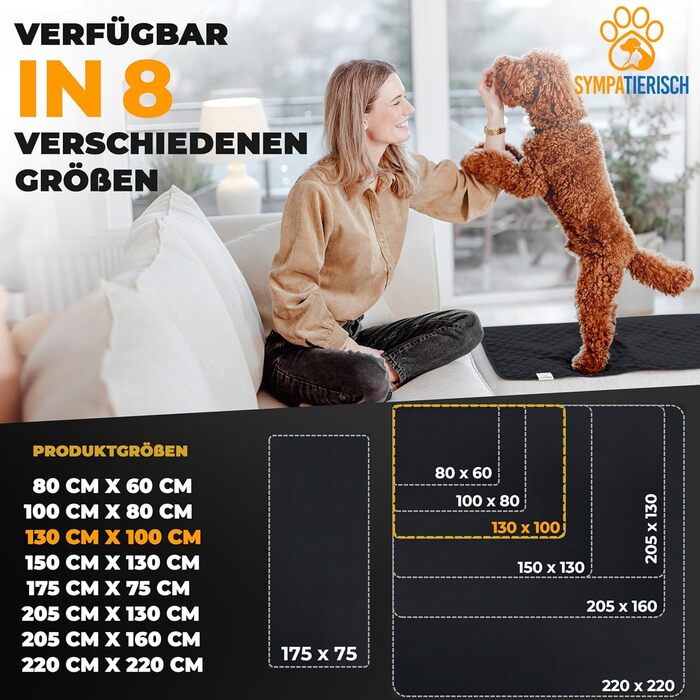 Водонепроникний килимок для собак SympaTierisch - захист дивану та ліжка - неслизький, для великих собак, 130 x 100 см, чорний, можна прати в пральній машині