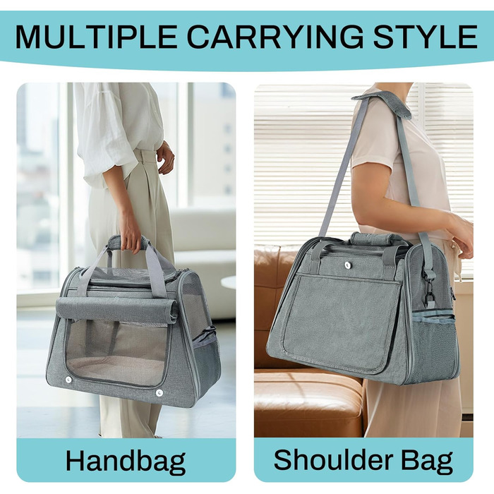 Транспортна сумка для котів та дрібних собак YooxArmor, 45 x 25 x 34 см, до 9 кг, сіра