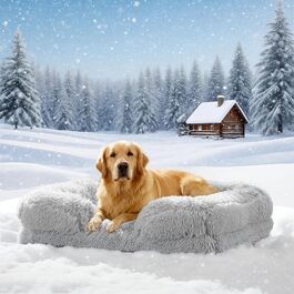 Ортопедичне ліжко для собак великих порід: тепле, неслизьке, стійке до укусів. Яйцеподібне поролонове ліжко-подушка для собак, знімний помпон, килимок для собак. Чудовий подарунок для любителів собак на зиму. Колір: сірий, розмір: L