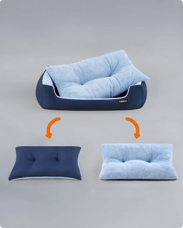 Ліжко для собак Feandrea, корзина для собак з двостороннім матрацом, PGW001Z (85 x 65 x 21 см, антрацит-блакитний + світло-блакитний)