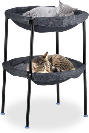 Крісло-гамак для котів Relaxdays, 2 яруси, сірий/чорний, 59x41x43 см