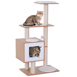 PawHut Cat Tree Натуральне дерево з оббивкою Cat Cave Сизалева колона Лежача поверхня Ігрове дерево для кішок 71,5 x 49,5 x 120 см