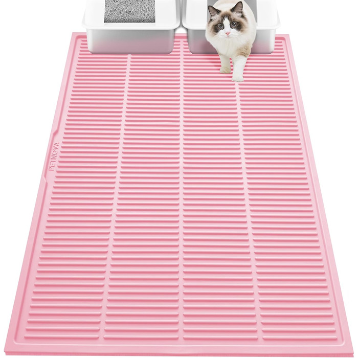 Килимок для котячого туалету PetNova, 101,6 x 76,2 см, силікон, вологостійкий, з рифленням, легко чистити, для кількох котів, рожевий