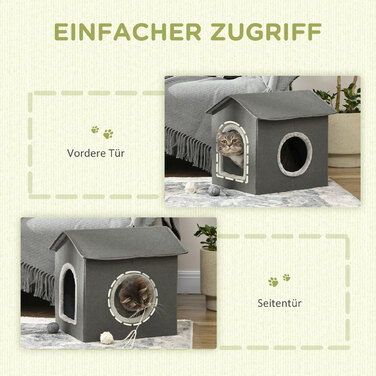 PawHut Cat Cave House у формі з подушкою, яку можна мити, затишна печера для обіймів для котів з двома дверима, 39 x 43.5 x 40.5 см, сірий