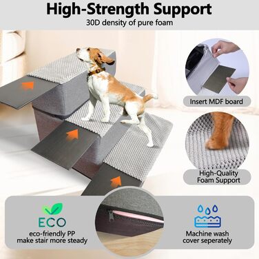 Сходинки для собак та котів Galatée - 4 сходинки, неслизькі, для високих ліжок та диванів, знімний, пральний чохол