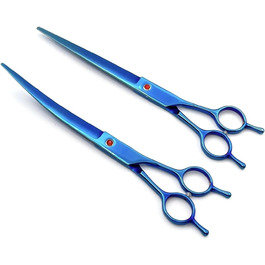 Набір професійних ножиць для собак 2 в 1: прямі та зігнуті. Підходить для собак, котів та інших тварин. (Колір: блакитний)