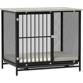 Клітка для собак PawHut для дому, замикана, з подушкою, сірий, 88x55x71 см, для середніх порід до 20 кг