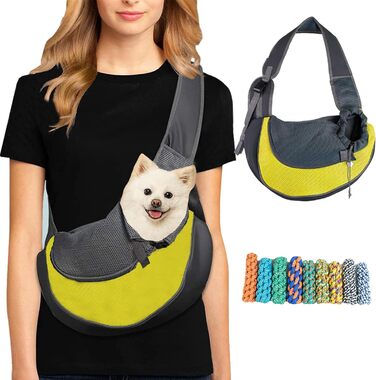 Жовта переносна сумка-переноска для собак та котів (маленьких порід), з регульованим плечовим ременем
