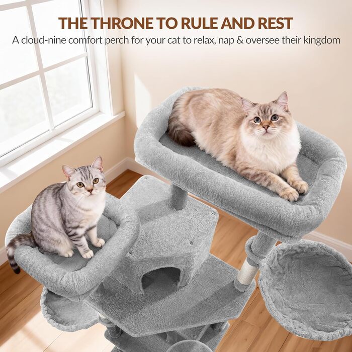 Дерево для котів Kratzbaum Groß 216 см, XXL, з 2 затишними будиночками, 2 платформами, 2 кошиками, гамаком, сірий, для дому