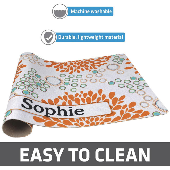 Drymate килимок для годівлі домашніх тварин - персоналізований килимок під миску для собак та котів (з перероблених волокон, можна прати в машині), розмір Small - 12' x 20', Paw Dots - Black Small (12' x 20') Paw Dots – Schwarz (Small (12' x 20'), помаран