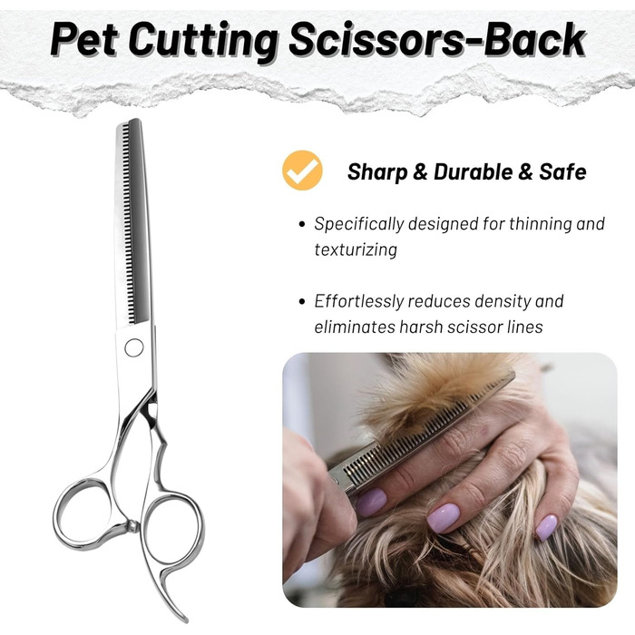 Професійна шерсть для собак 7 дюймів, японська сталь VG10, 50 зубців, безпечна, безшумна, тупа насадка, 30% розрідження, для собак та котів